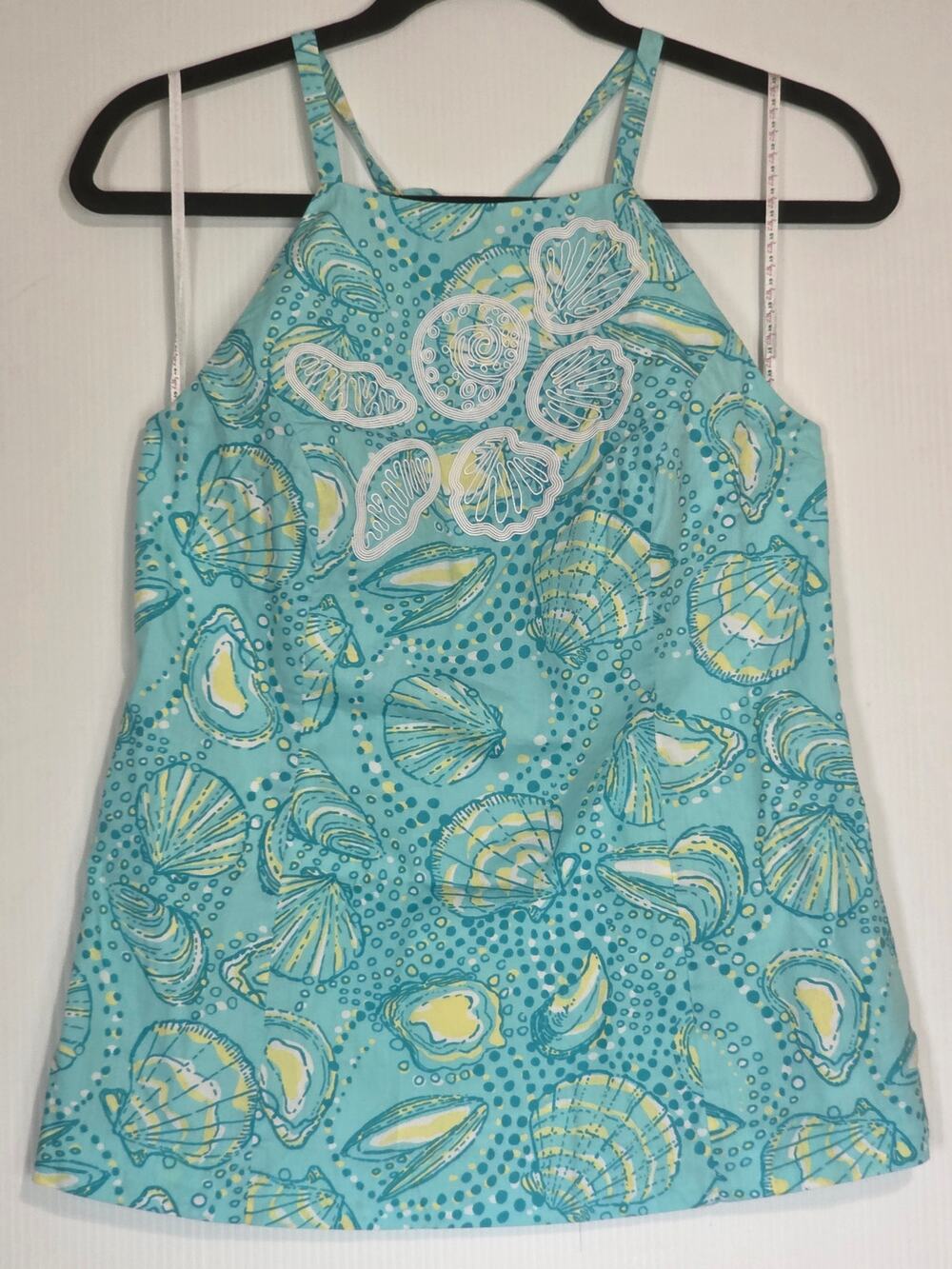 Lilly Pulitzer Size 6 Blue Yellow Shell Print Halter Top Beach Vacation Resort